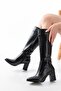 Zri̇n-44222 Premium Pointed Toe Black Crocodile Heeled Zippered Boots - 4
