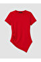 Alita City with a Difference in Color, Lcw Curve Red Plain Oval Neck Short Sleeve Women's Blouse - 4
