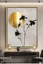 Gold Sun and Black Flower Nature Wall Art | Portrait Framed Canvas Print with Gold Foil Embossed | Luxury Modern Botanical Decor for Living Room