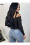 Women's long sleeve madonna neckline strappy crop camisole blouse - 2