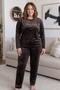 Espresso Dream Patterned Exclusive Battal Large Size Velvet Women's Pajamas Set - 5
