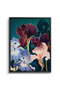 Teal and Burgundy Floral Nature Wall Art | Portrait Framed Canvas Print with Gold Foil Embossed | Luxury Modern Botanical Decor for Living Room - 2