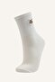 Women's Cat Embroidered 3-Piece Cotton Ribbed Socks I6742Axns - 2