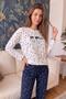 White Well Patterned Sofia Long Sleeve Knitted Women's Pajama Set - 5