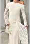 Women's White Front Tie Detail Half Madonna Collar Lace Long Evening Dress - 2