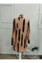 Women's Long Sleeve Semi-Crew Neck Patterned Modal Short Dress - 4
