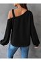 Women's long sleeve one shoulder strap detail loose viscose two thread blouse - 2