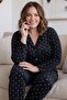 Black Poeng Front Buttoned Oversized Suede Women's Pajama Set