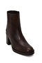 Women's Brown Zippered Thick Heeled Leather Boots Wf190059Dv - 8