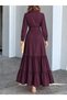 Women's Long-Sleeved Ruffled Skirt, Belt-Tied, Full-Length Tricot Shirt Dress - 3