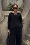 Women's Shirt Collar Long Sleeve Stripe Detailed Oversize Top and Bottom Set - 5