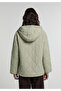 Regular Fit Hooded Zippered Lined Water Resistant Women's Green Coat - 2