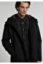 Regular Fit Hooded Zippered Lined Men's Black Coat