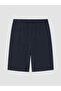 Two Mt Shop Quality Lcw Grace Navy Blue Elastic Waist Linen Blend Women's Shorts - 6