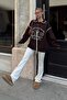 Brown Polo Collar Shepherd Stitching Inside Cotton Dog Printed Women's Sweatshirt - 3