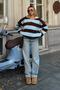 Brown Case Polo Collar Thick Striped Women's Knitwear Sweater - 3