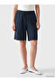 Two Mt Shop Quality Lcw Grace Navy Blue Elastic Waist Linen Blend Women's Shorts - 2