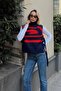 Navy Blue Half Fisherman Spiral Pattern Side Tie Women's Knitwear Sweater - 3