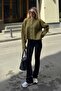 Khaki Pure 6-Button Slit Embellished Women's Short Knit Cardigan - 2