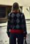 Black Nomi Baklava Pattern Wool Crew Neck Women's Knitwear Short Sweater - 5