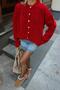 Red Pure 6-Button Slit Embellished Women's Short Knit Cardigan - 4
