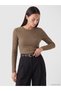 Alita City with a Difference of Color, Lcw Everyday Brown Striped Super Skinny & Extra Slim Long Sleeve Women's Bodysuit