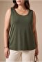 Stone Detailed Large Size Round Viscose Undershirt Khaki
