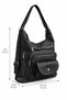 Women's Black Multi-Compartment Soft Leather Adjustable Strap Flap Shoulder and Backpack Bag - 6