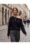 Boat Neck Off-Shoulder Long Sleeve Knit Sweater - 3