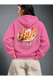 Women's Sweet Graphic Back Printed 3 Thread Oversize Hooded Hoodie