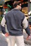 Smoked Stripe Detailed Double Zipper Men's Fleece Cardigan E7191 - 3