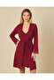 Women Burgundy Textured Ribbed Robe