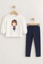 Girl's Printed Combed Cotton 2-Piece Set Body-Tights Navy Blue - 2