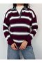Striped Polo Collar Knit Sweater - 3