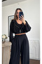 Black Hooded Crop Triple Set - 3223 - 3