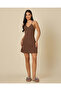 Women Brown Lace Trim Viscose Chemise - 2