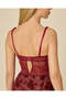 Women Burgundy Flocked Lace Babydoll - 5