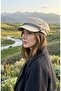 Chain Detailed Black Leather Cap Hat Women's Winter Newsboy Hat Faux Leather Stylish Cap Model - 4