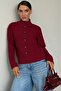 Burgundy Stand Collar Buttoned Knitwear Women's Cardigan Mg2908 - 2