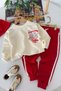 Churros Print Detailed Striped Boys' 2-Piece Tracksuit Set – Red