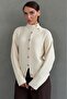 Ecru Stand Collar Buttoned Knitwear Women's Cardigan Mg2908 - 5