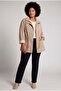 Zebra Lining Detailed Plus Size Cotton Trench Coat Beige - 5