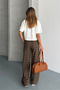 Women's Plaid Wide-Leg Pants with Pockets 100% Cotton - 2