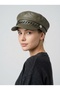 Chain Detailed Black Leather Cap Hat Women's Winter Newsboy Hat Faux Leather Stylish Cap Model - 6