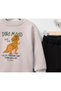 Simit Yaka Dino Printed Sweatshirt/Elastic Waist Sweatpants 3-Strap Set - 3