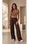 Women's Coffee Cream Patterned High Neck Long Sleeve Viscose Fabric Crop Blouse - 7