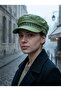 Chain Detailed Black Leather Cap Hat Women's Winter Newsboy Hat Faux Leather Stylish Cap Model - 5