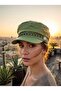 Chain Detailed Black Leather Cap Hat Women's Winter Newsboy Hat Faux Leather Stylish Cap Model - 2