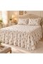 Wild Flowers Beige Vintage Pastel Floral Patterned 100% Cotton Elastic Fitted Sheet Set with Ruffle Skirt