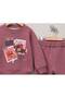 Simit Yaka Cute Printed Sweatshirt/Elastic Waist Sweatpants 3-Strap Set - 3